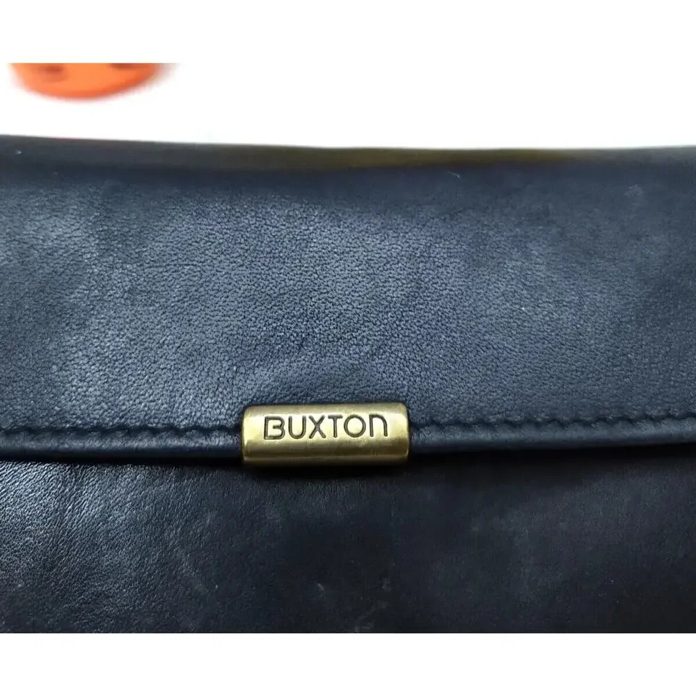 Buxton Black Leather Kisslock Credit Card ID Window Trifold Wallet